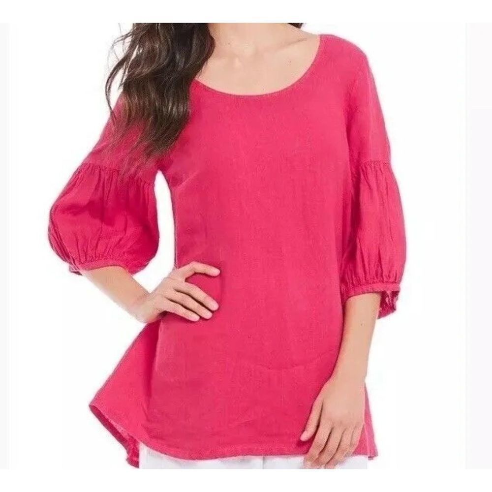 Bryn Walker Lantern sleeve Tunic Linen Size XL Pink Lagenlook